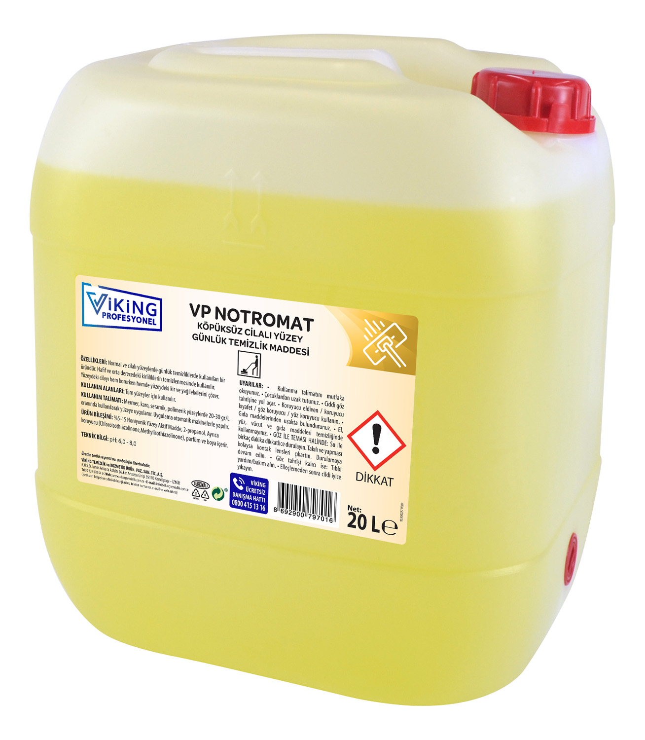 VP NOTROMAT KÖPÜKSÜZ CİLALI YÜZEY GÜNLÜK BAKIM MADDESİ 20 L