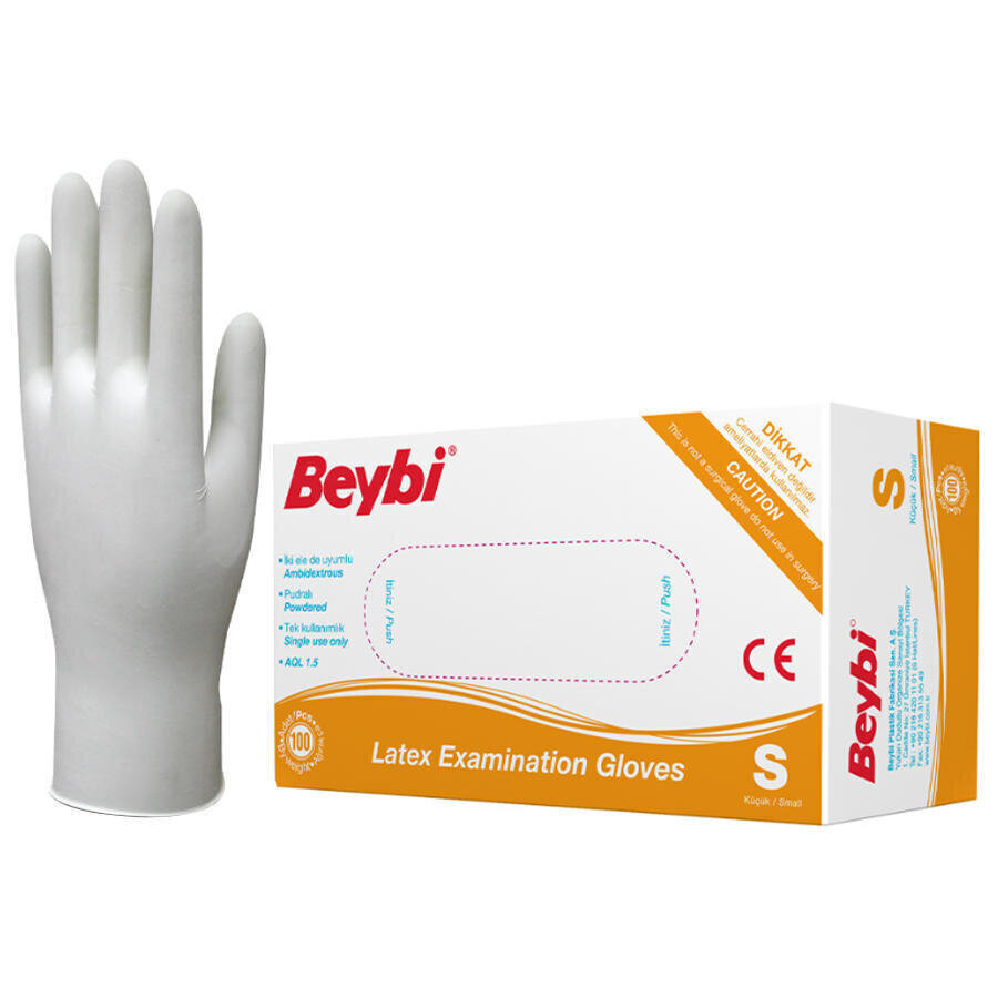 Beybi Lateks Muayene Eldiveni Pudralı Small 100'lü Paket