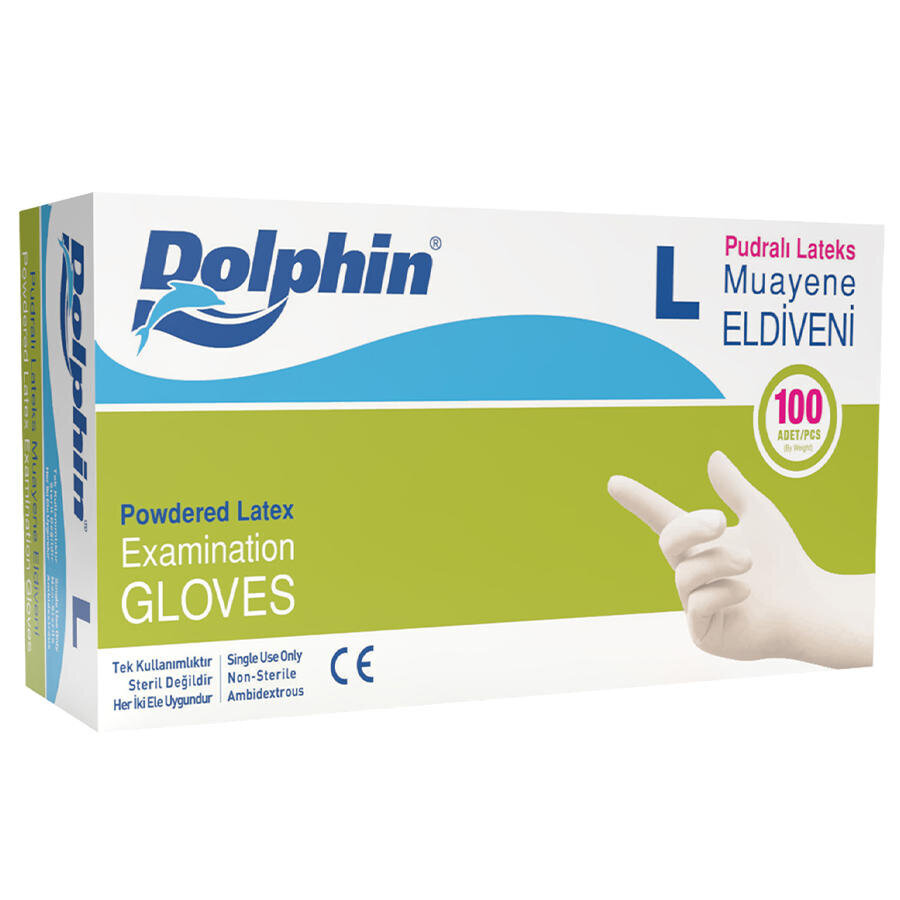 Dolphin Lateks Muayene Eldiveni Pudralı Large 100'lü Paket