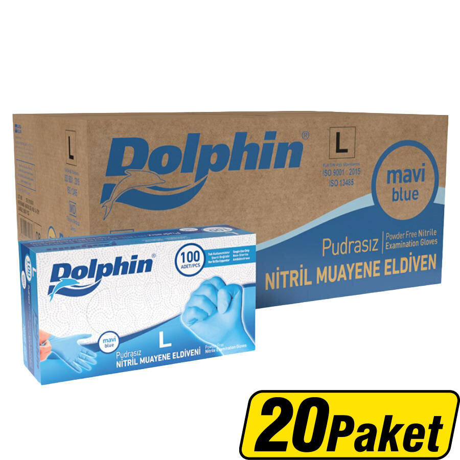 Dolphin Nitril Eldiven Large Mavi 100'lü x 20 Paket - Koliyle Al Kazan