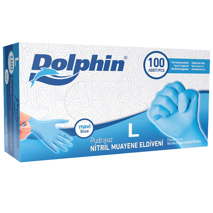 Dolphin Nitril Eldiven Large Mavi 100'lü