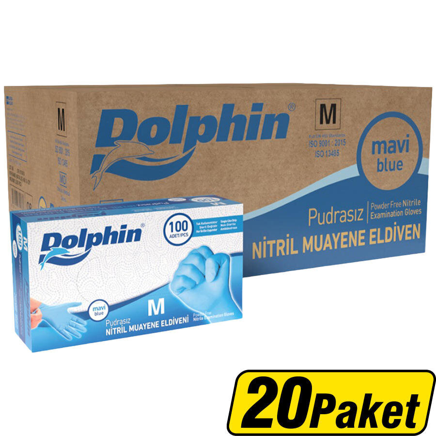 Dolphin Nitril Eldiven Medium Mavi 100'lü x 20 Paket - Koliyle Al Kazan