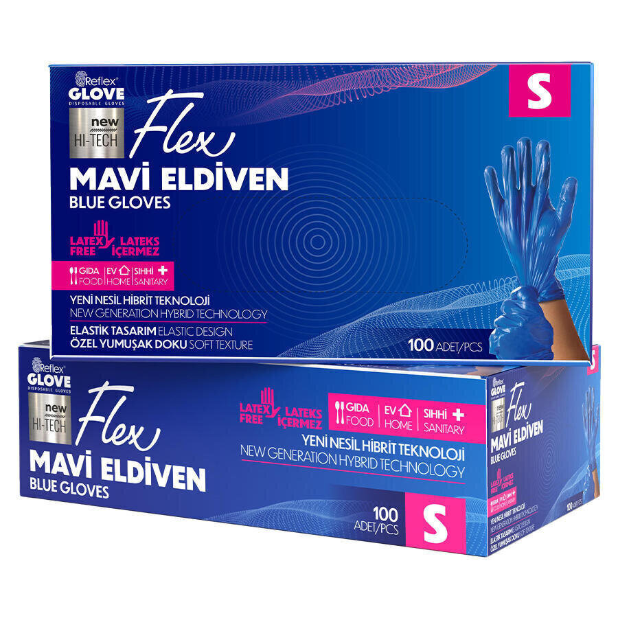 Flex Tpe Hibrit Eldiven Small Mavi 100'lü