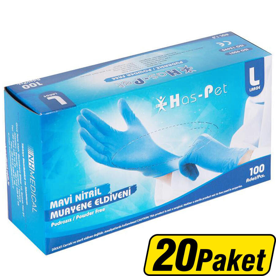 Has-pet Nitril Eldiven Mavi L 100'lü x 20 Paket - Koliyle Al Kazan
