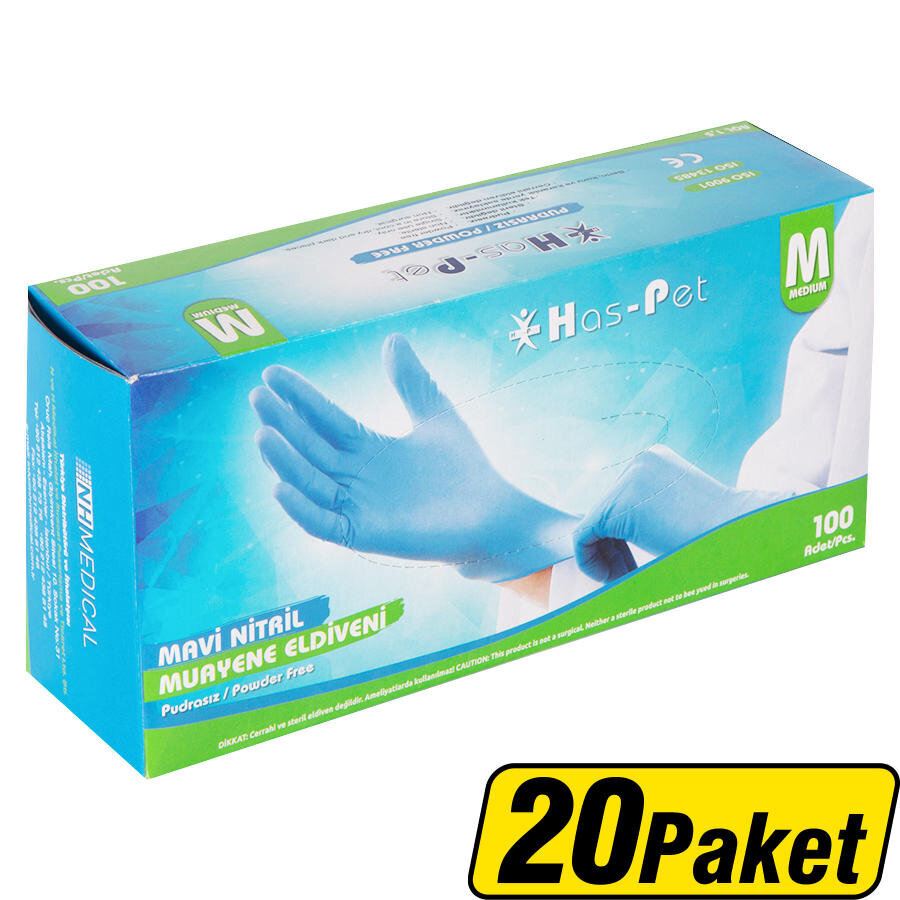 Has-pet Nitril Eldiven Mavi M 100'lü x 20 Paket - Koliyle Al Kazan