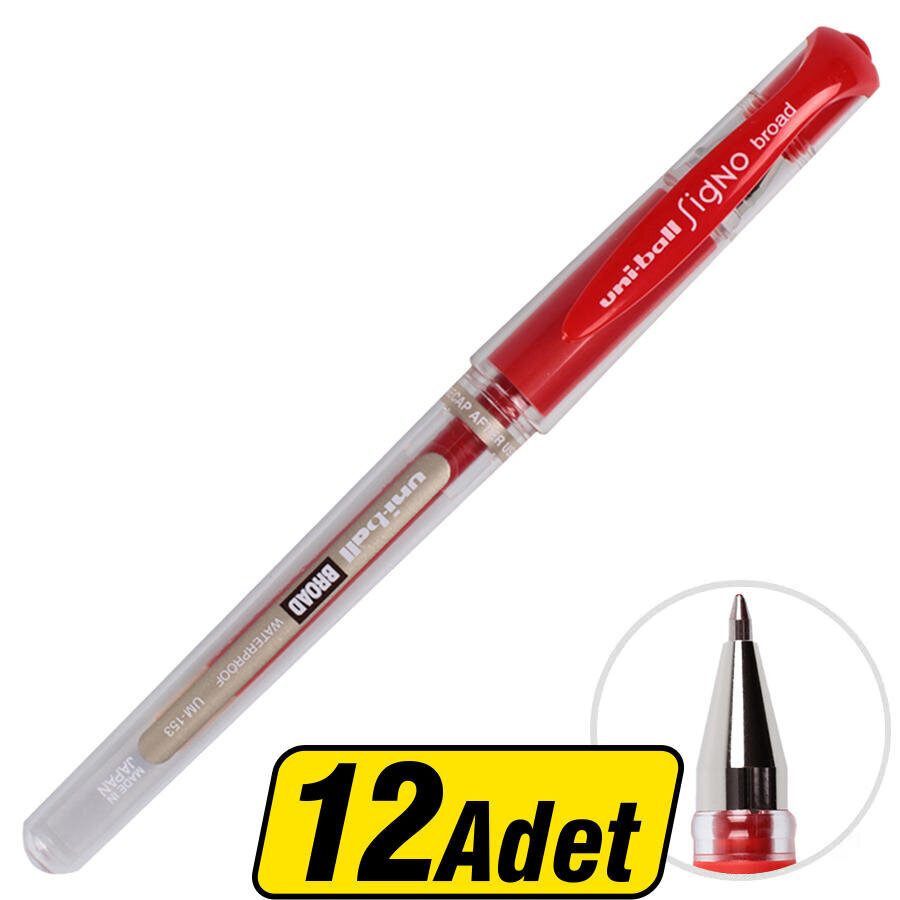 Uni-ball Um-153 Signo Broad İmza Kalemi 1.0 mm Kırmızı 12 Adet - 12 Al 10 Öde